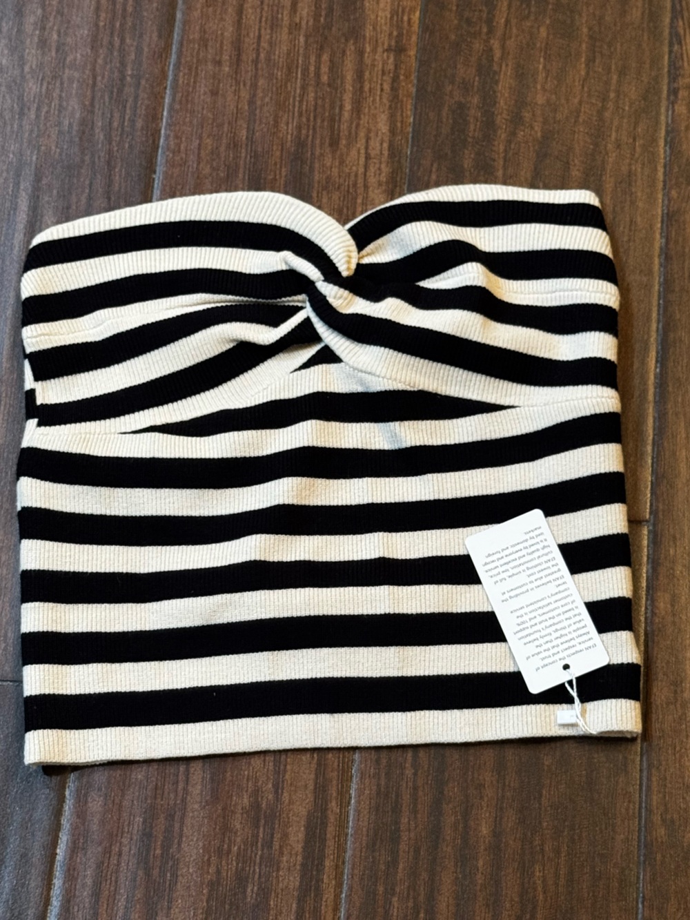 Black & Cream Striped Knit Strapless Top